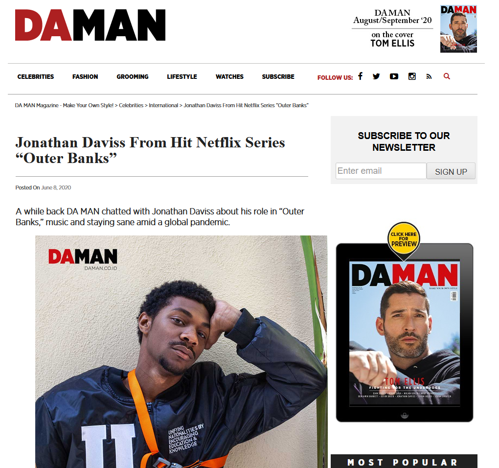 YJack featured in DAMAN MAGAZINE - ACTOR JONATHAN DAVISS