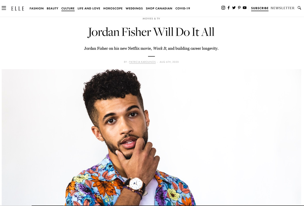 YJack featured in ELLE MAGAZINE / CANADA ONLINE - JORDAN FISHER