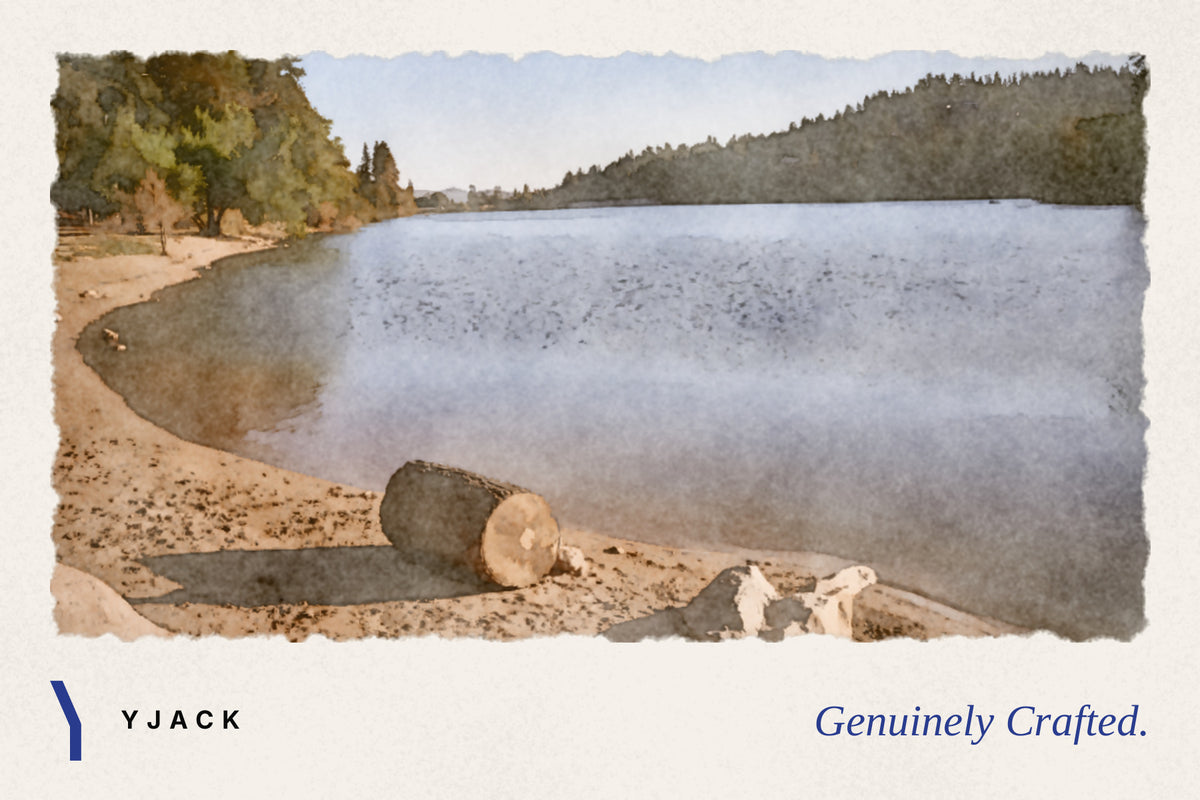 YJACK watercolor postcard of a lakeshore